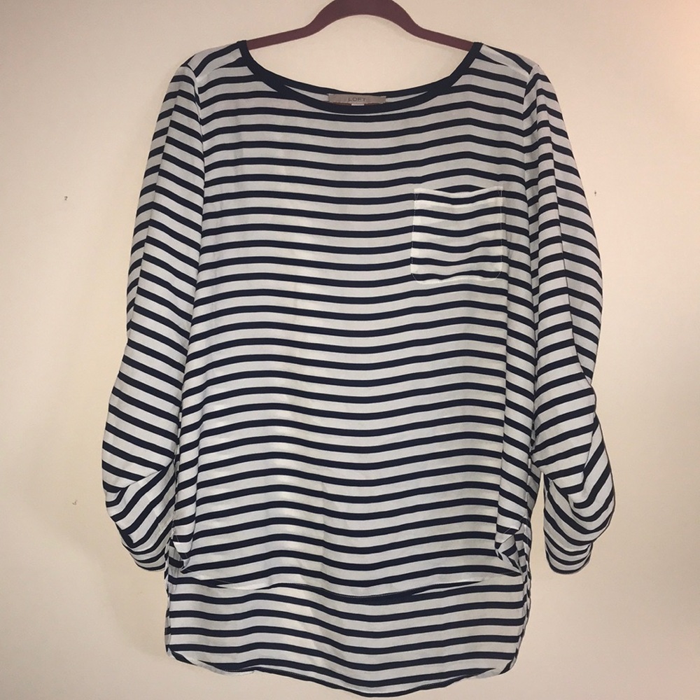 Loft Button Sleeve Striped Blouse